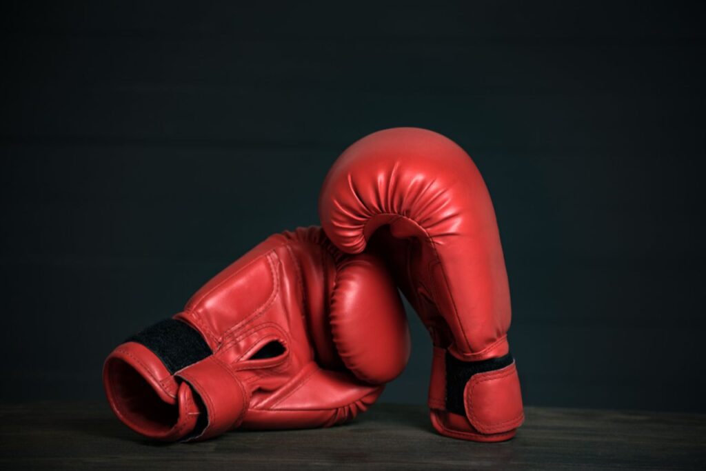 pair red boxing gloves black