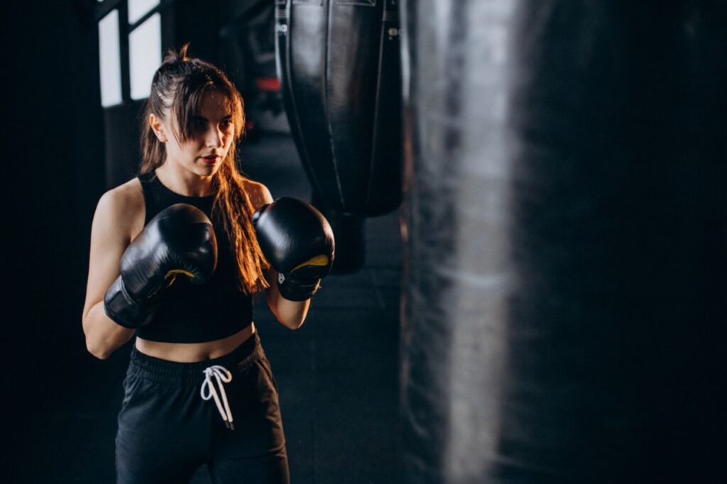 young woman boxer training gym (2)